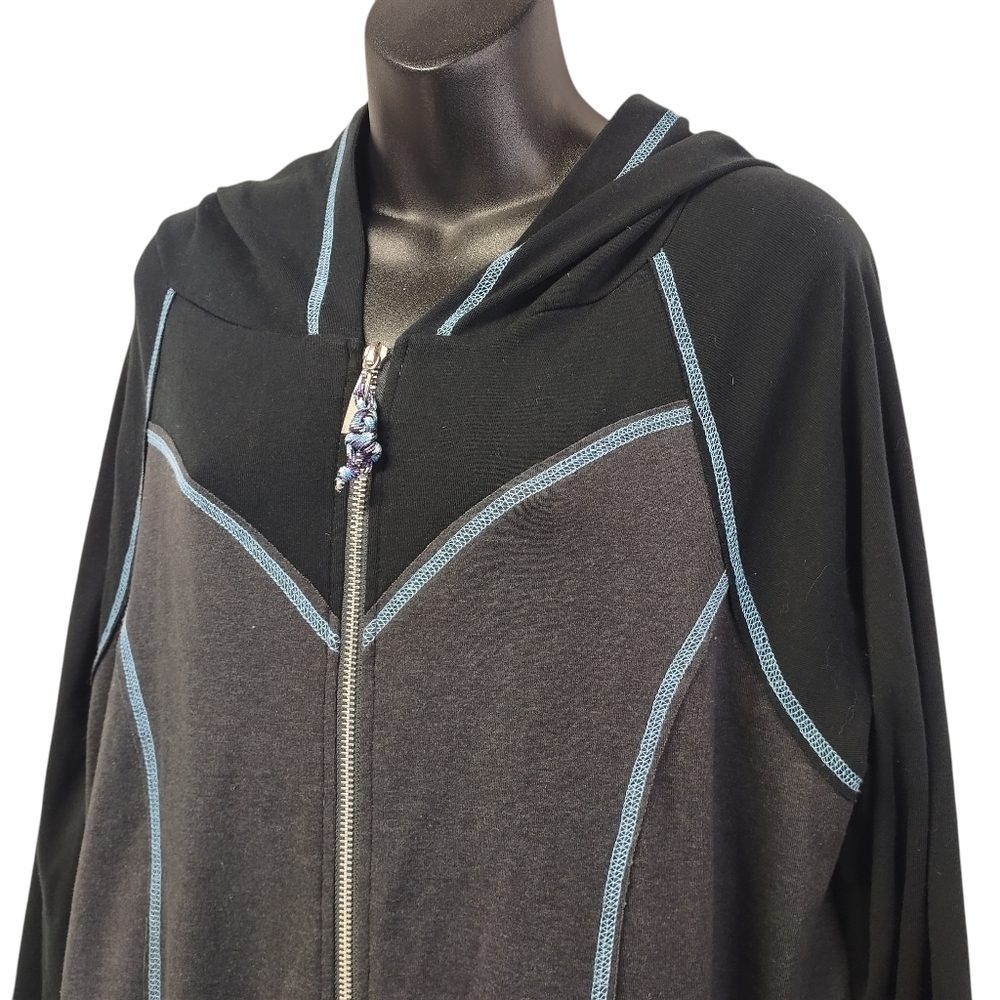 Laura Hlavac Size L Hooded Full zip Sweatshirt Yoga Casual stitching Gray Jacket - Picture 3 of 8